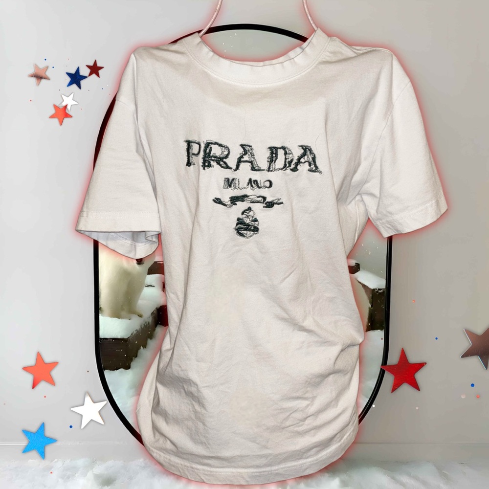 Prada White Tee with Black Milano Logo - Picture 3 of 6